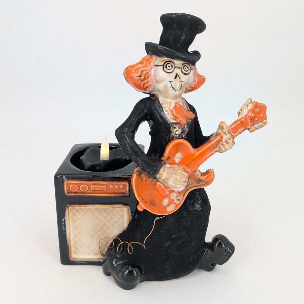 Rock Star Skeleton Candle Holder Halloween Guitarist - Yankee Candle Boney Bunch